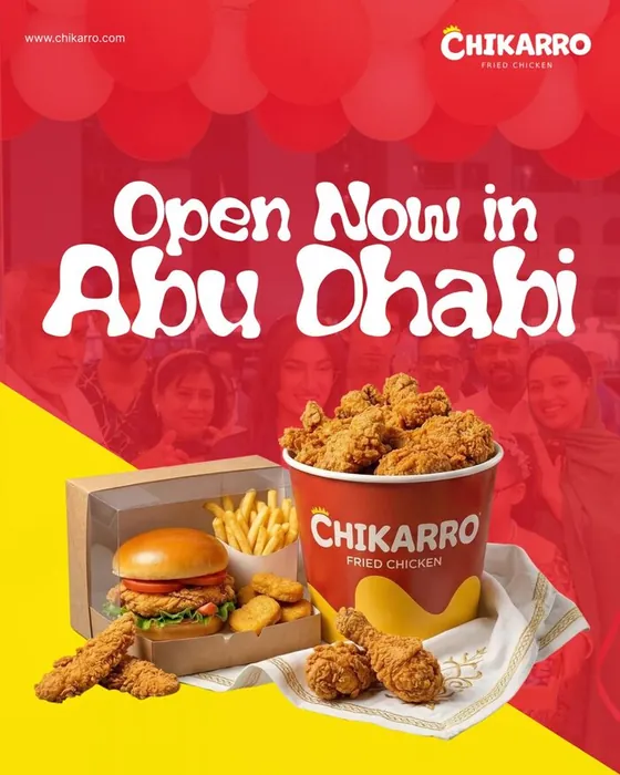 Chikarro social post announcing the Abu Dhabi opening with a bucket meal