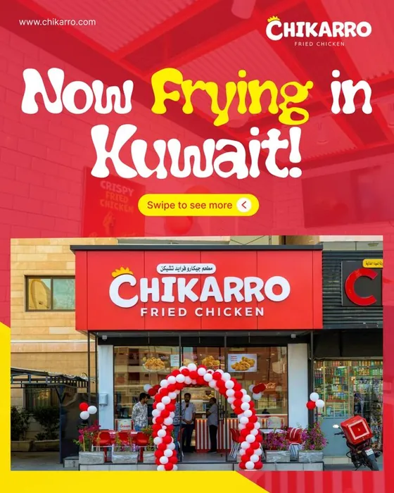 Chikarro social post announcing the Kuwait branch with a photo of the shopfront